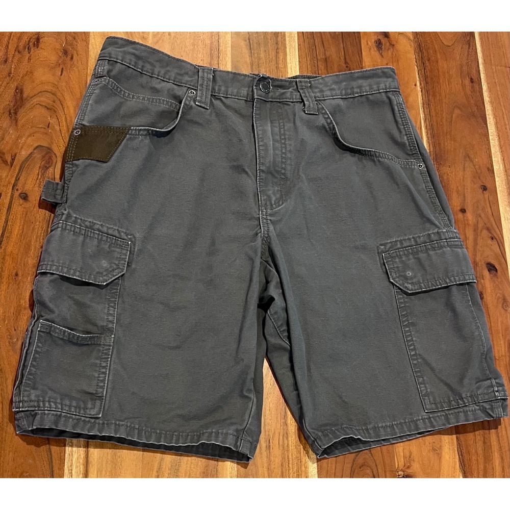 Wrangler Workwear Mens Gray Cotton Cargo Carpenter Shorts Size 34 Hammer Loop